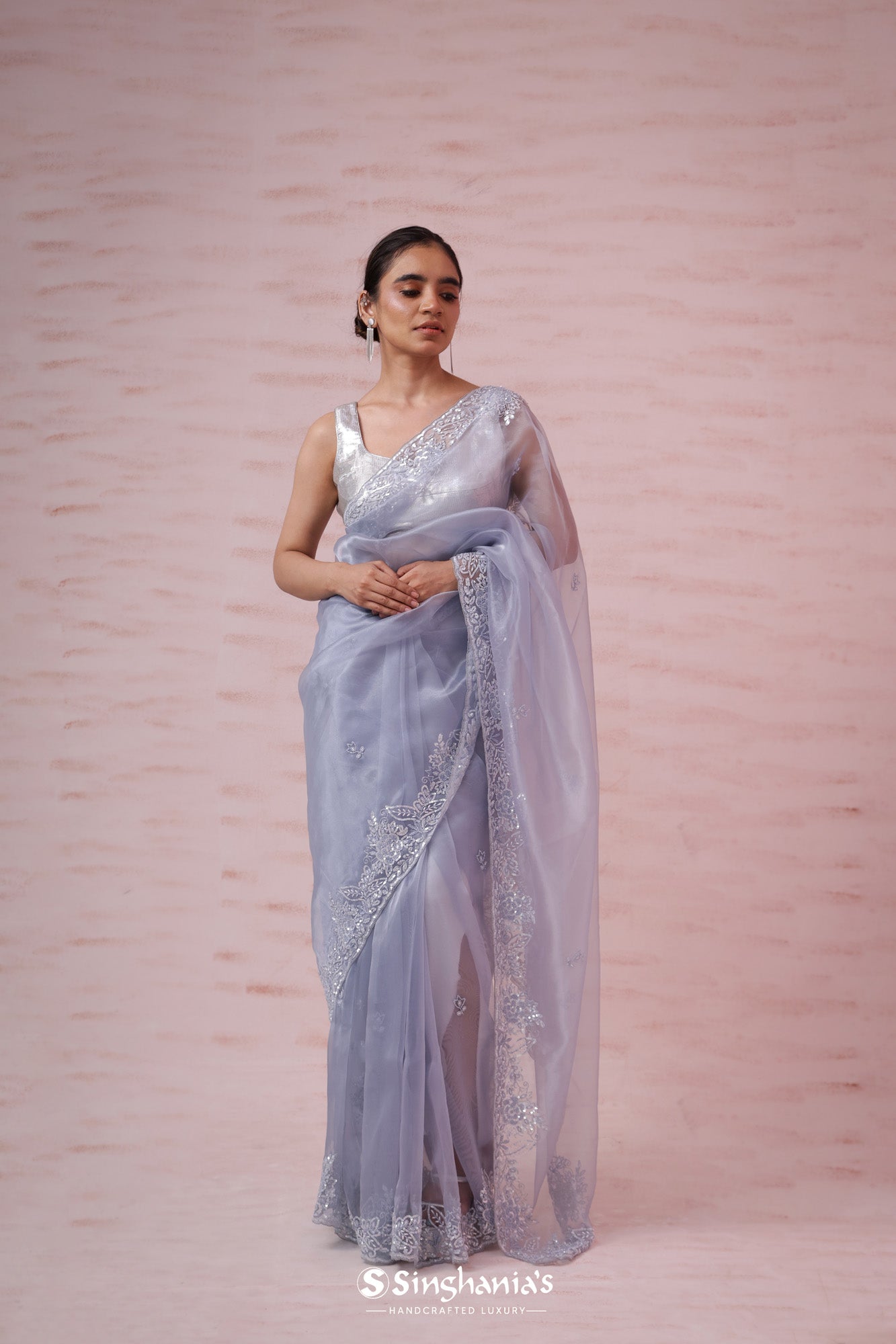 Periwinkle Blue Tissue Organza Saree With Sequin Embroidery