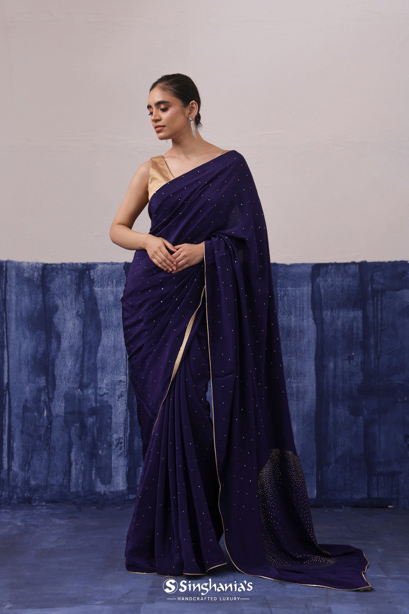 Penn Blue Soft Silk Saree With Mukaish Embroidery