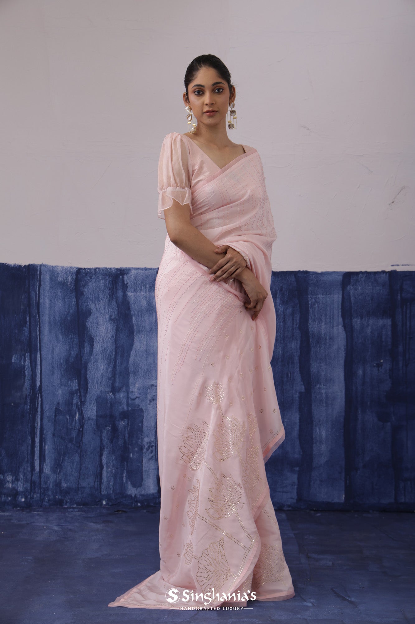 Pastel Pink Soft Silk Saree With Butti Embroidery