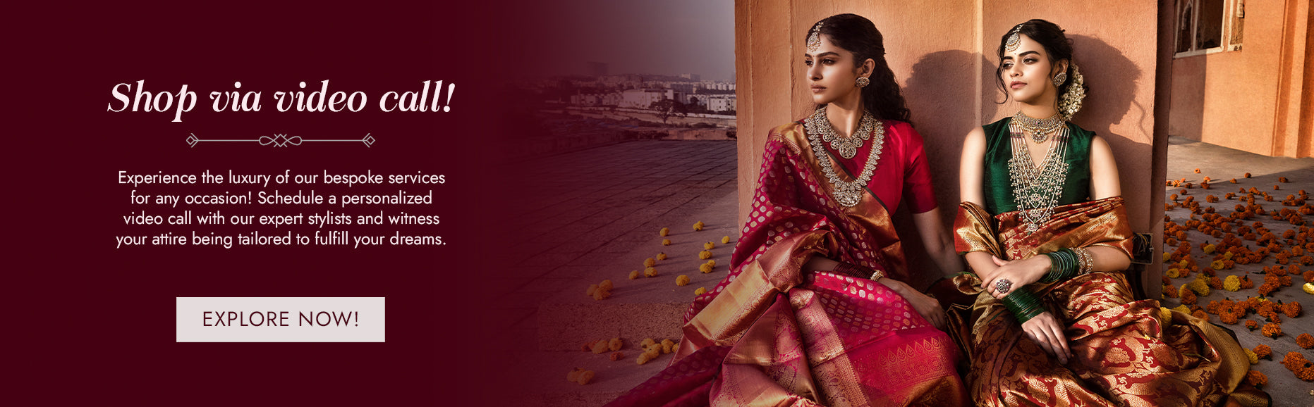 Indulge in luxury sarees online by scheduling a personalized video call appointment.