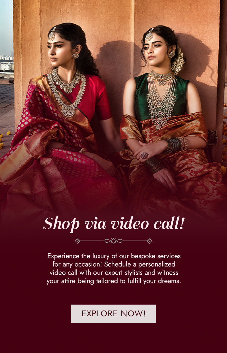 Experience personalized saree shopping online! Book an appointment for a video call and shop for sarees with ease.
