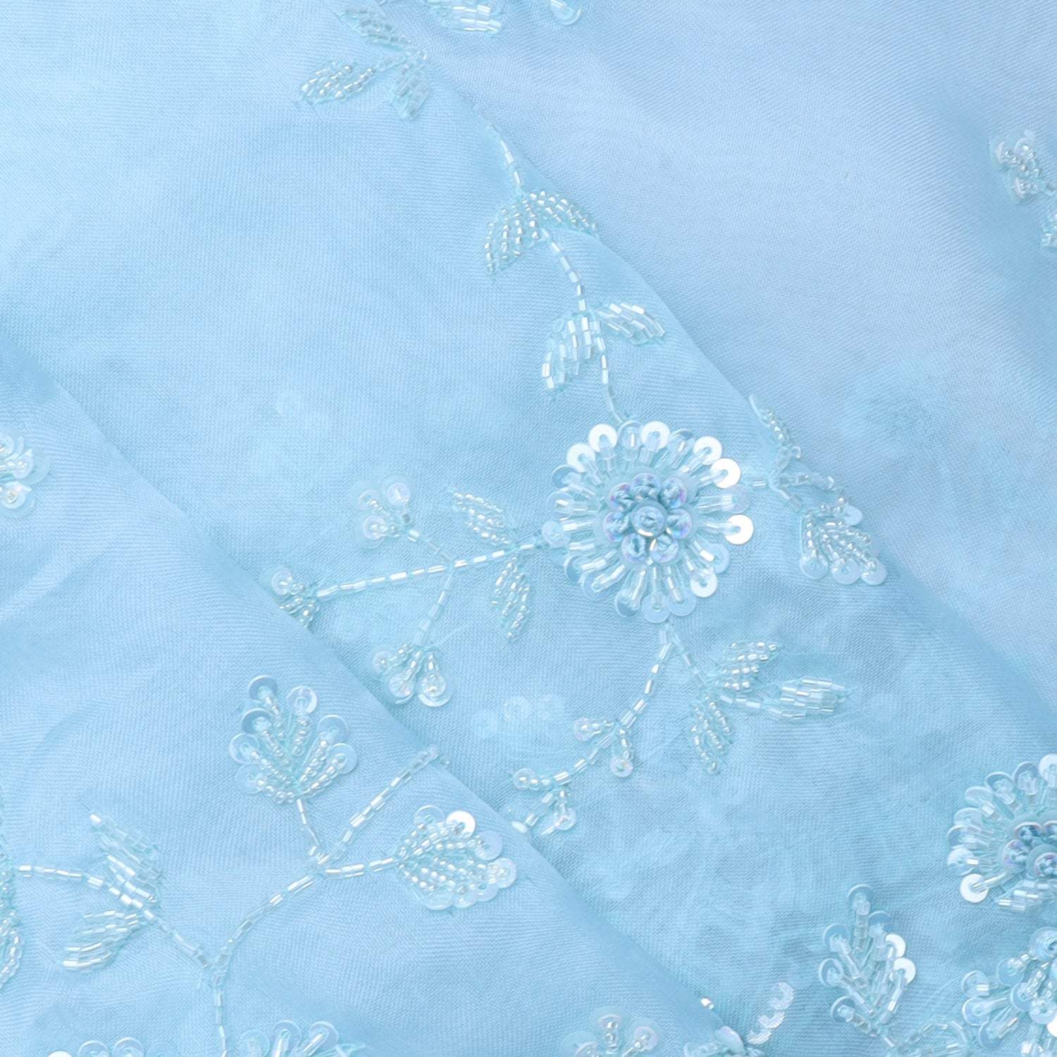 Ice Blue Organza Saree With Floral Embroidery - Singhania's