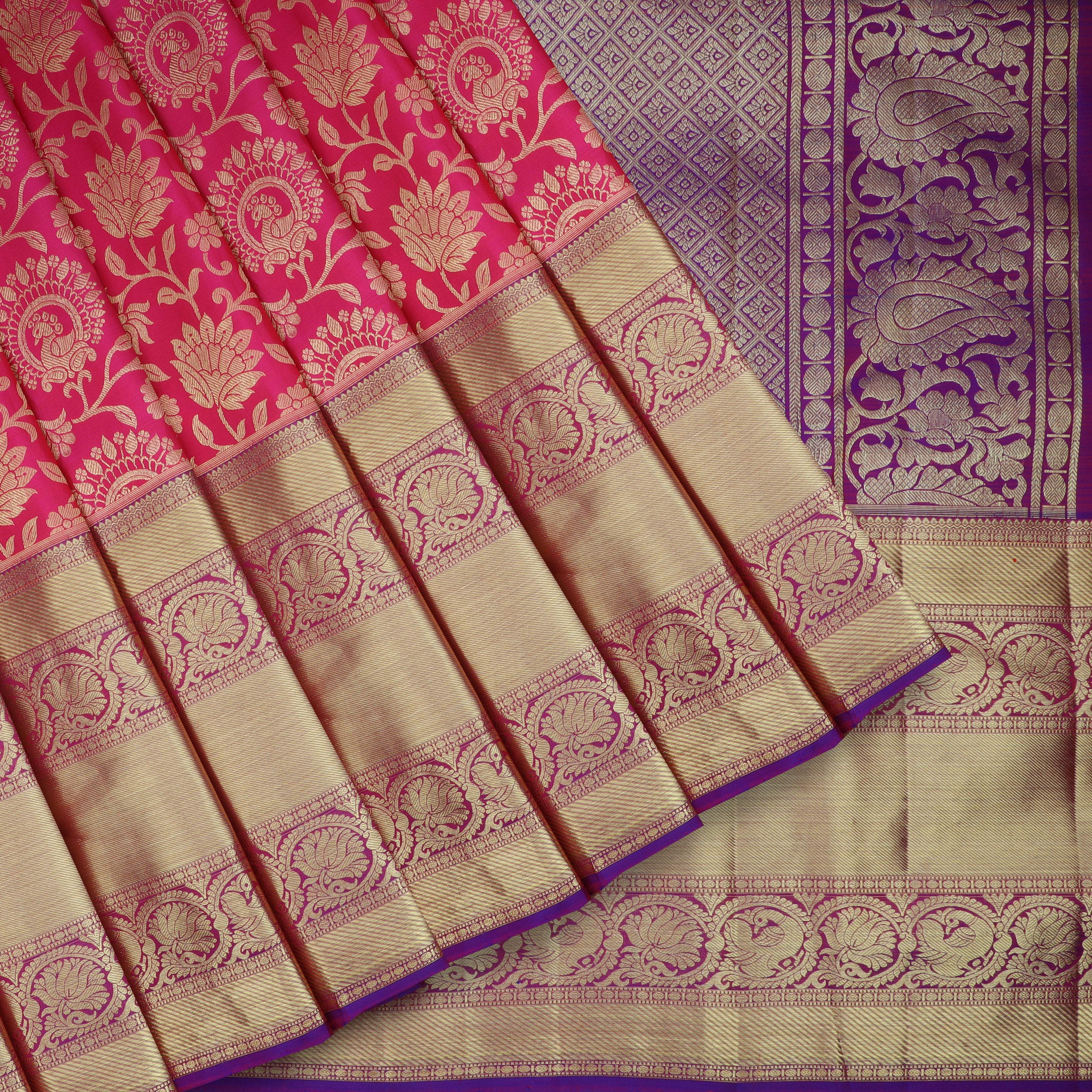 Hot Pink Kanjivaram Silk Saree With Jaal Design