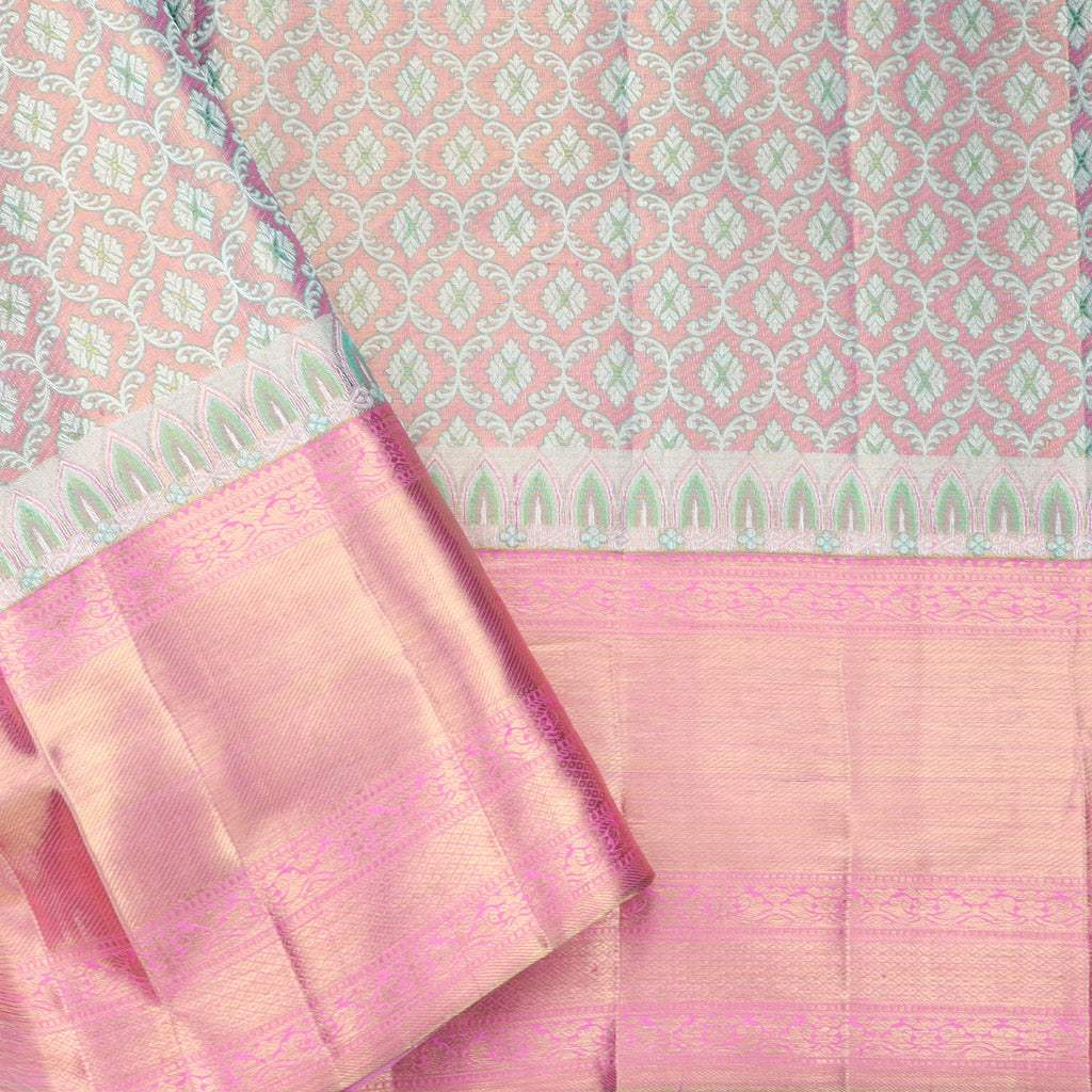 Sky Blue Tissue Kanjivaram Silk Saree With Floral Jaal Design