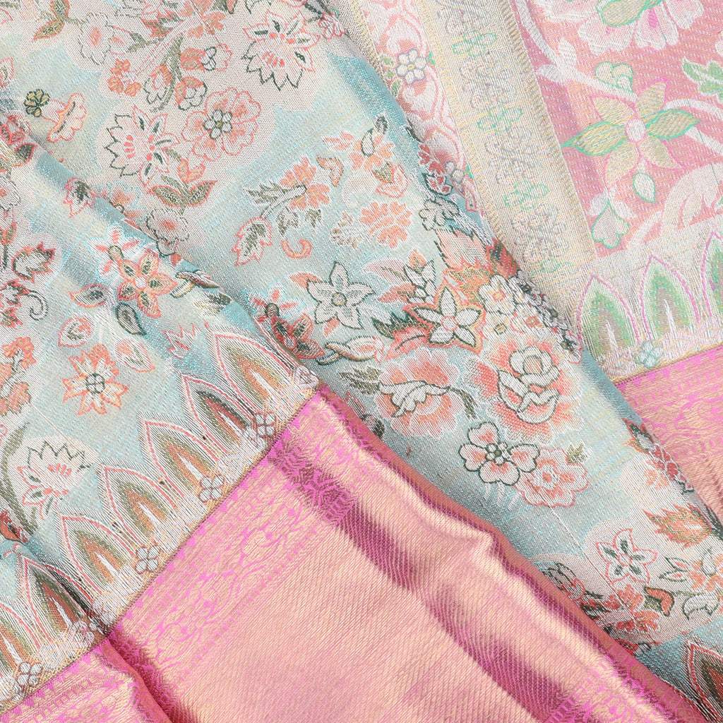 sky blue with pink border silk saree