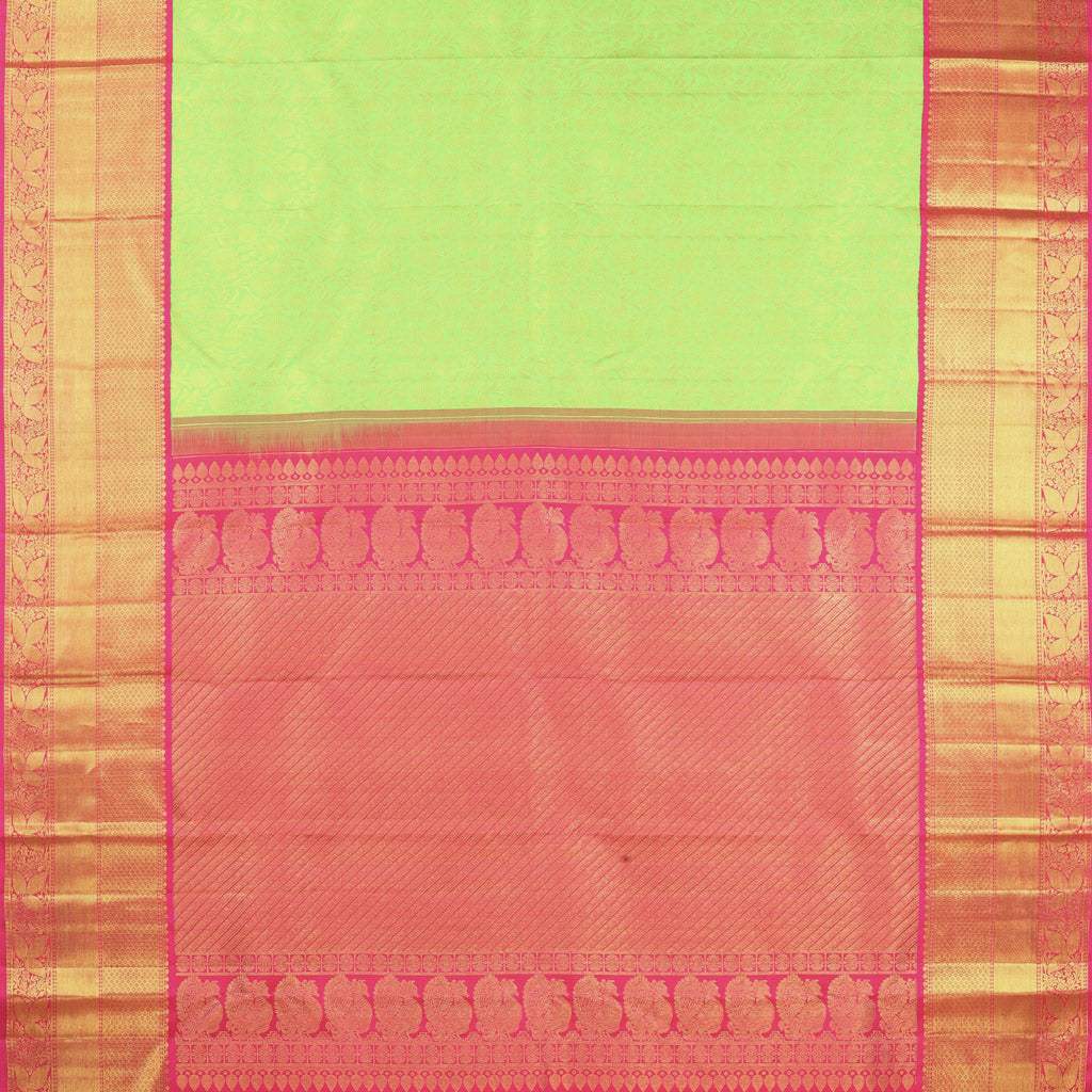 Light Green Kanjivaram Silk Saree With Jaal Design - Singhania's