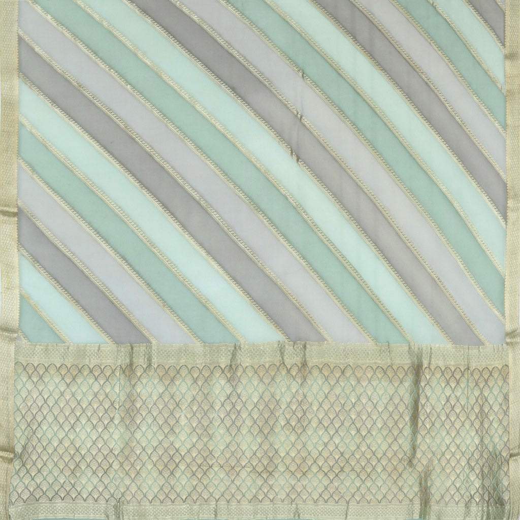 Gray Tone Banarasi Georgette Saree With Diagonal Stripes - Singhania's