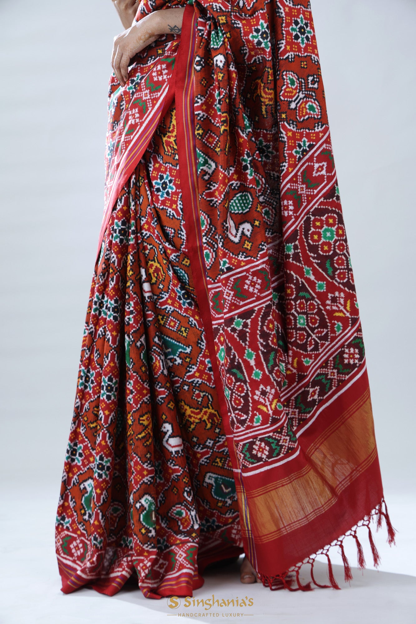 Deep Red Patan Patola Silk Saree