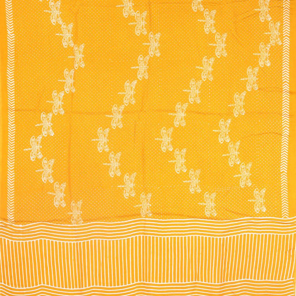 Saffron Yellow Printed Satin Silk Saree - Singhania's
