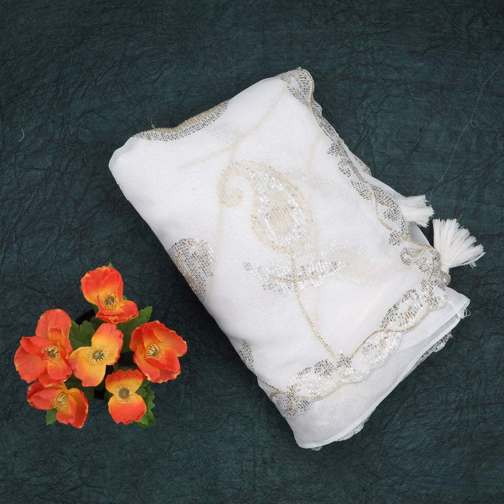 white embroidered saree
