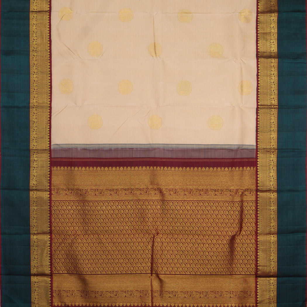 kanjivaram white saree with golden border