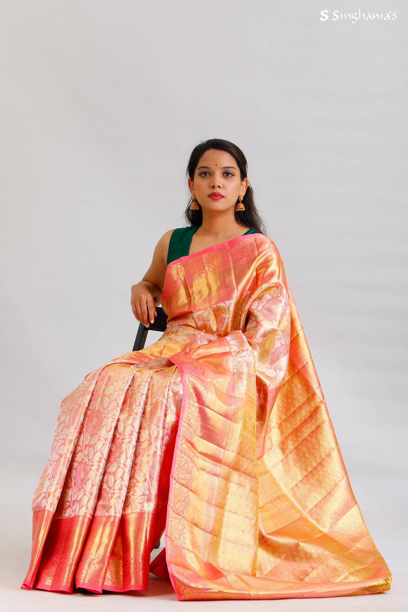 gold and pink combination saree