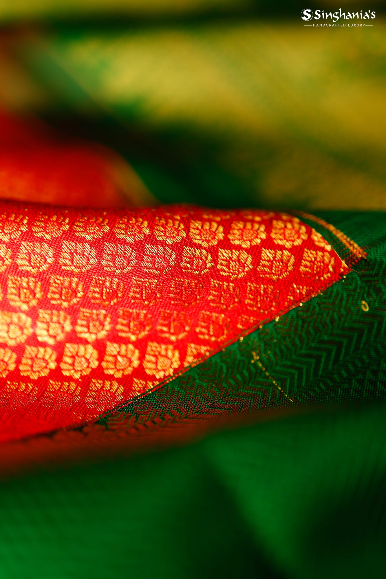 Bright Red Kanjivaram Silk Saree With Floral Buttis