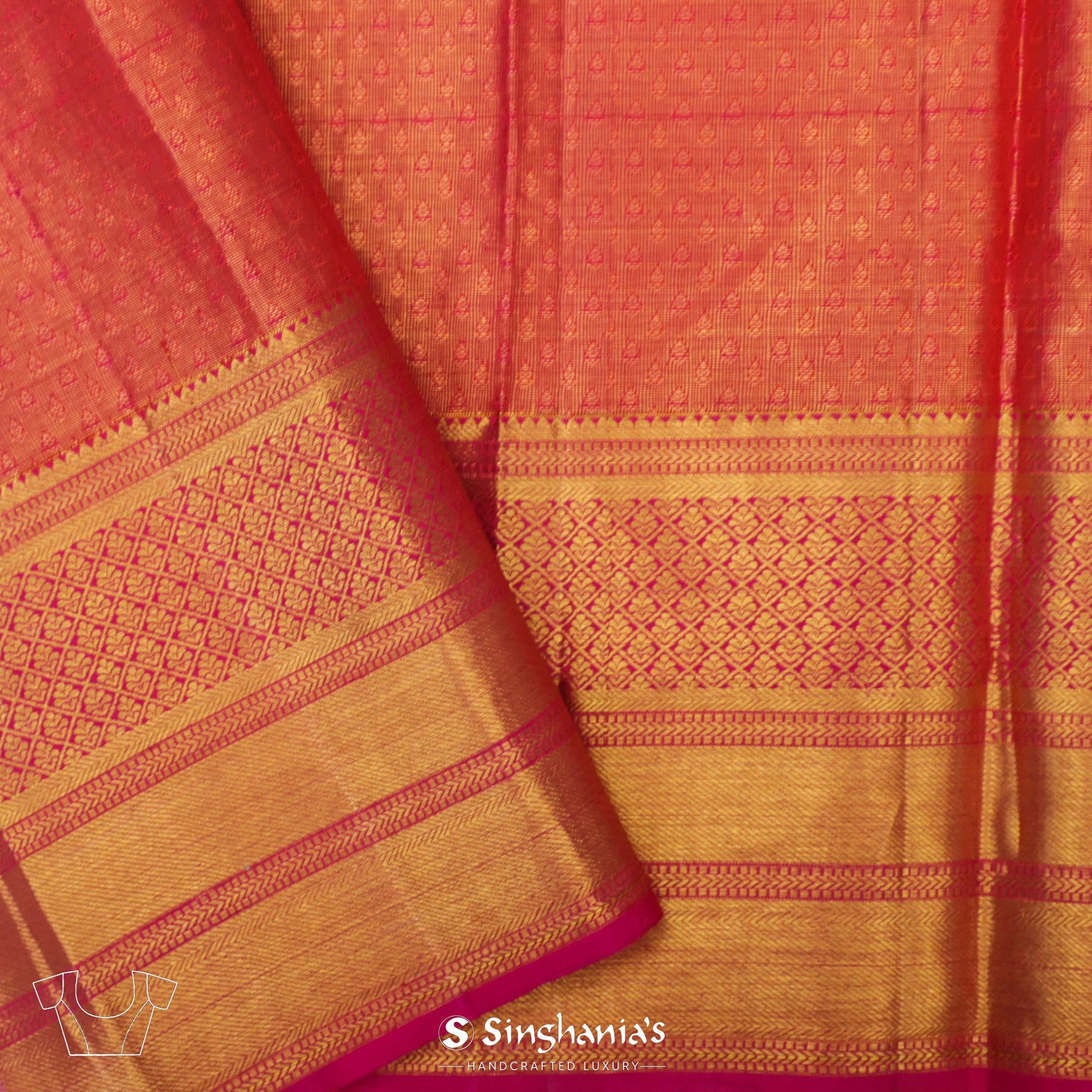 Copper Brown Kanjivaram Silk Saree With Paisley And Floral Jaal Design