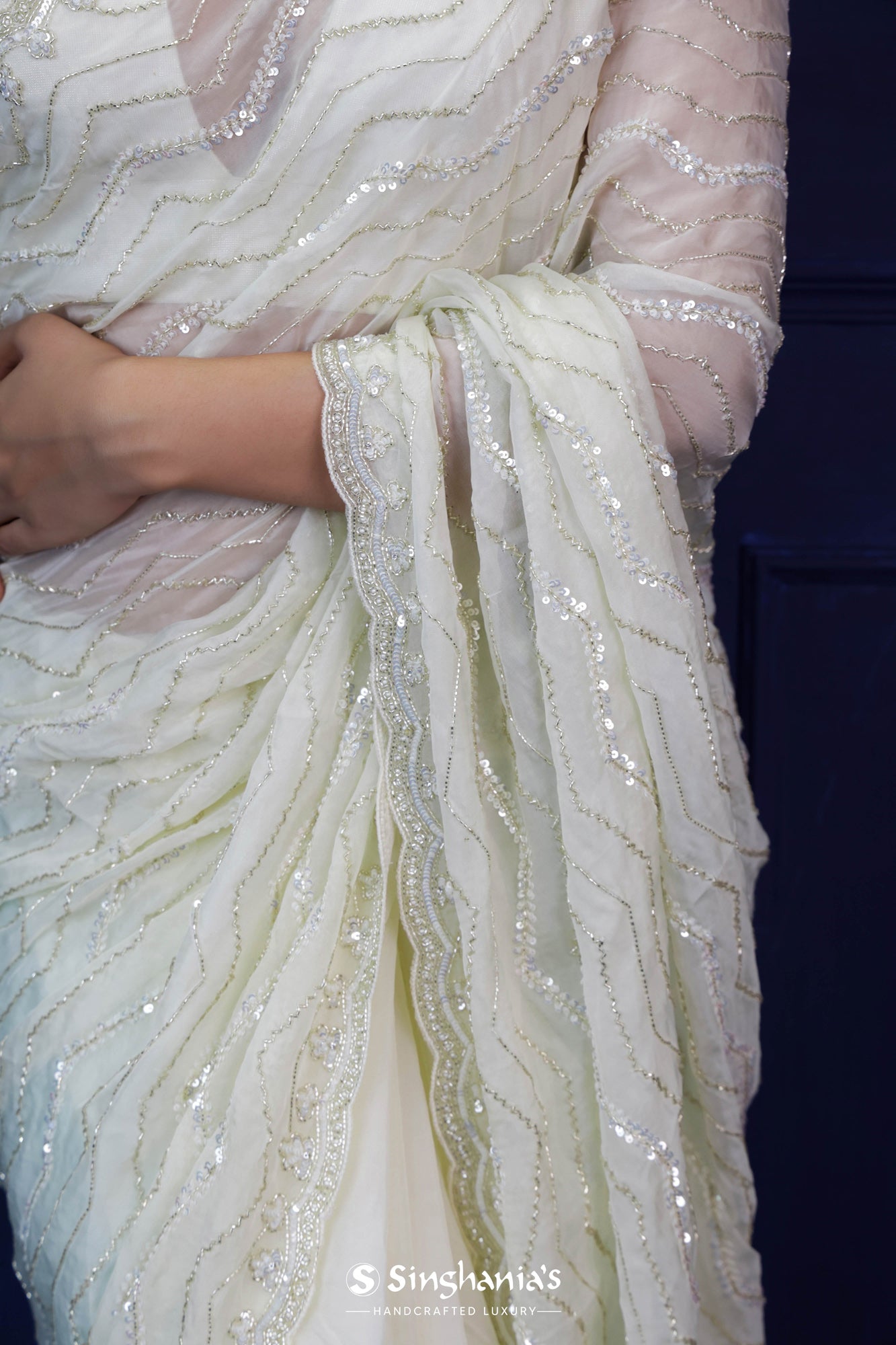 organza off white saree