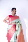Light Turquoise Kanjivaram Silk Saree With Floral Paisley Weaving