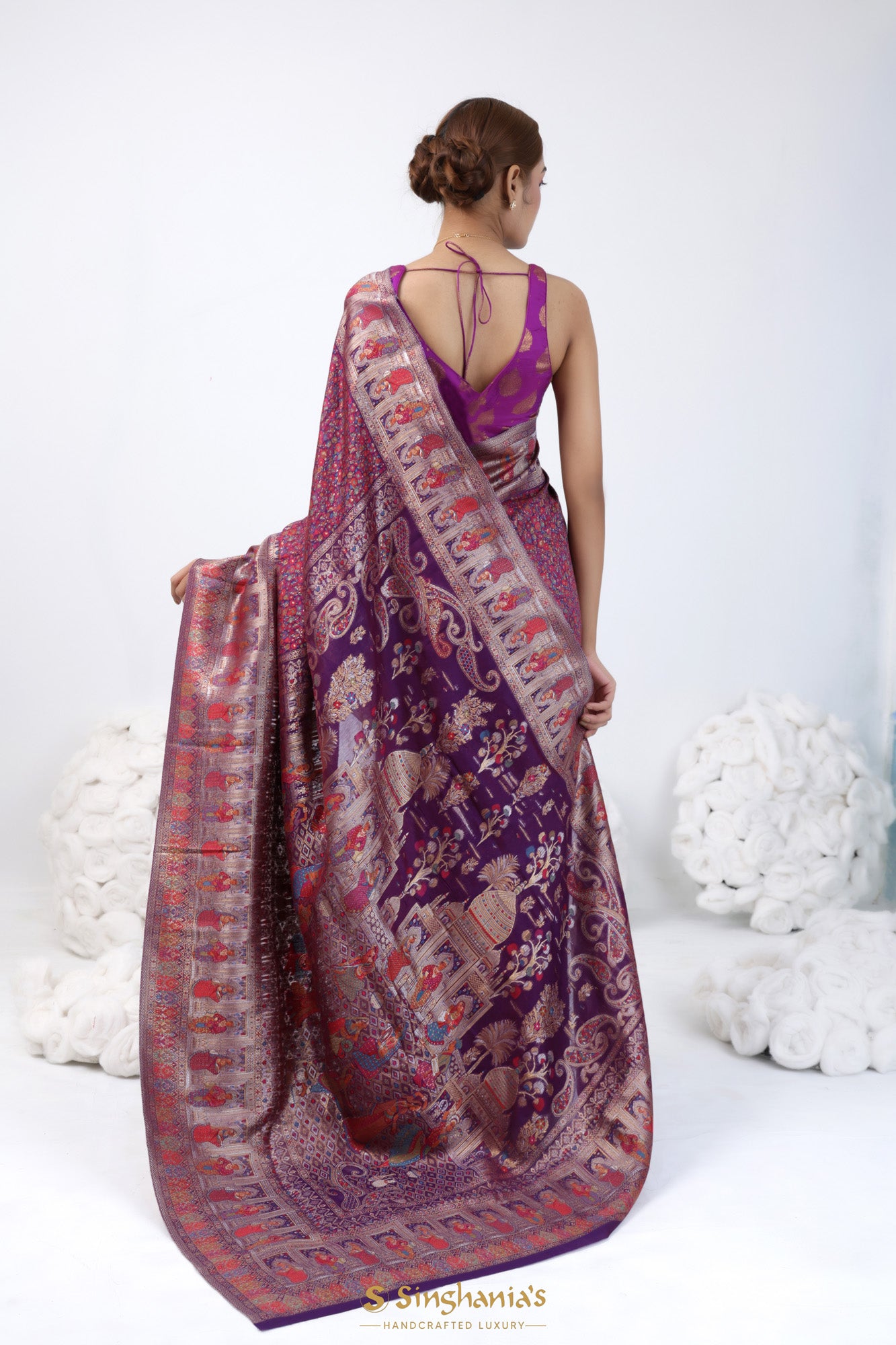 Palatinate Purple Kani Silk Saree With Floral Jaal Weaving