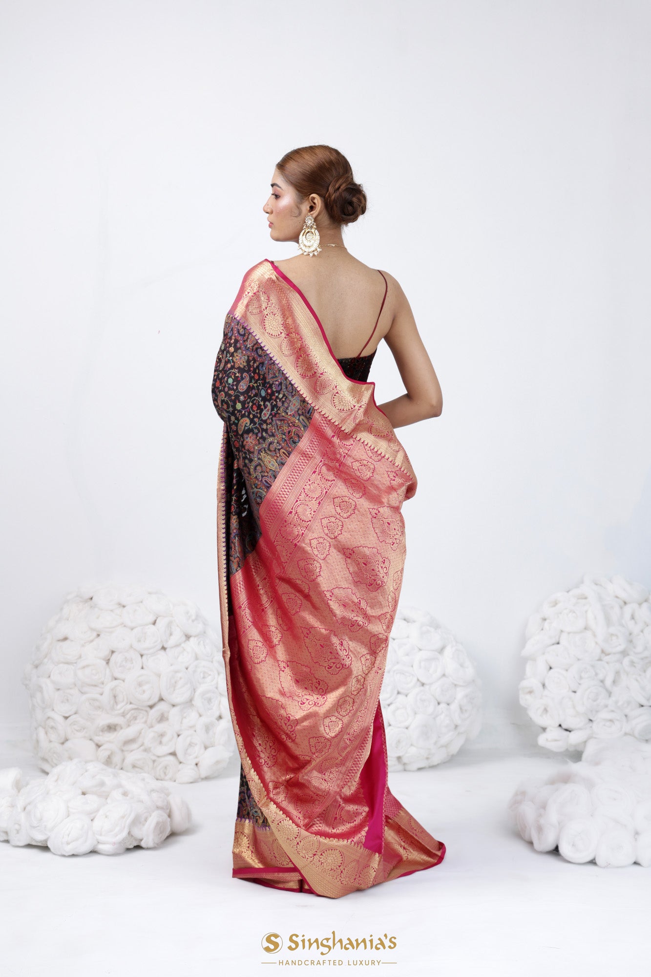 Classic Black Kani Silk Saree With Floral-Paisley Weaving