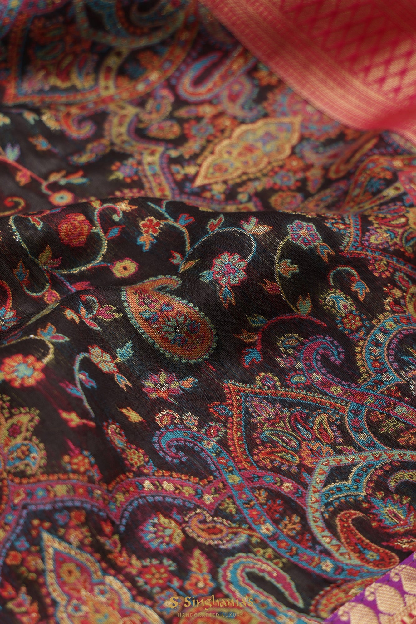 Classic Black Kani Silk Saree With Floral-Paisley Weaving