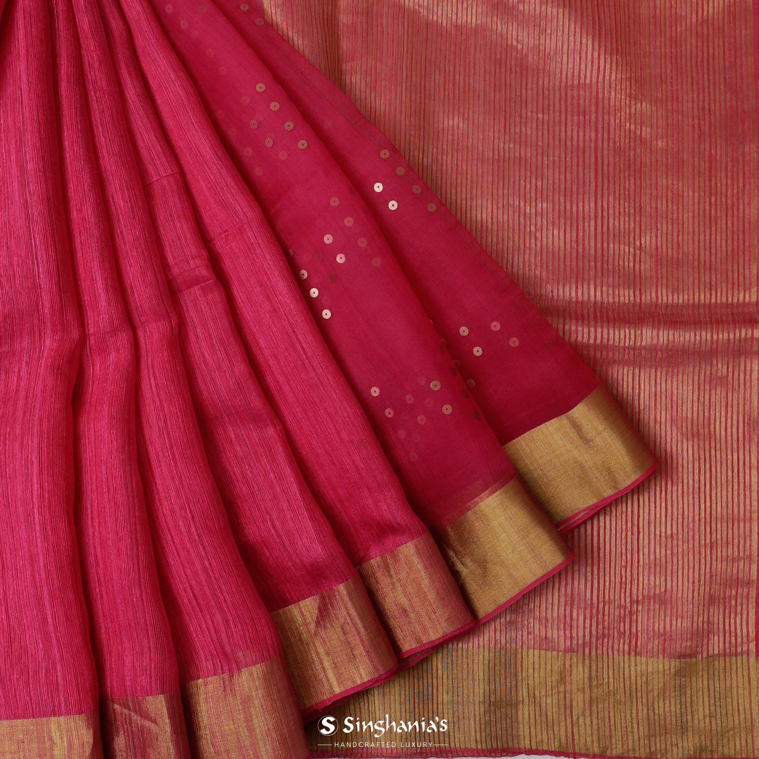 Debian Red Pink Matka Saree With Sequin Embroidery