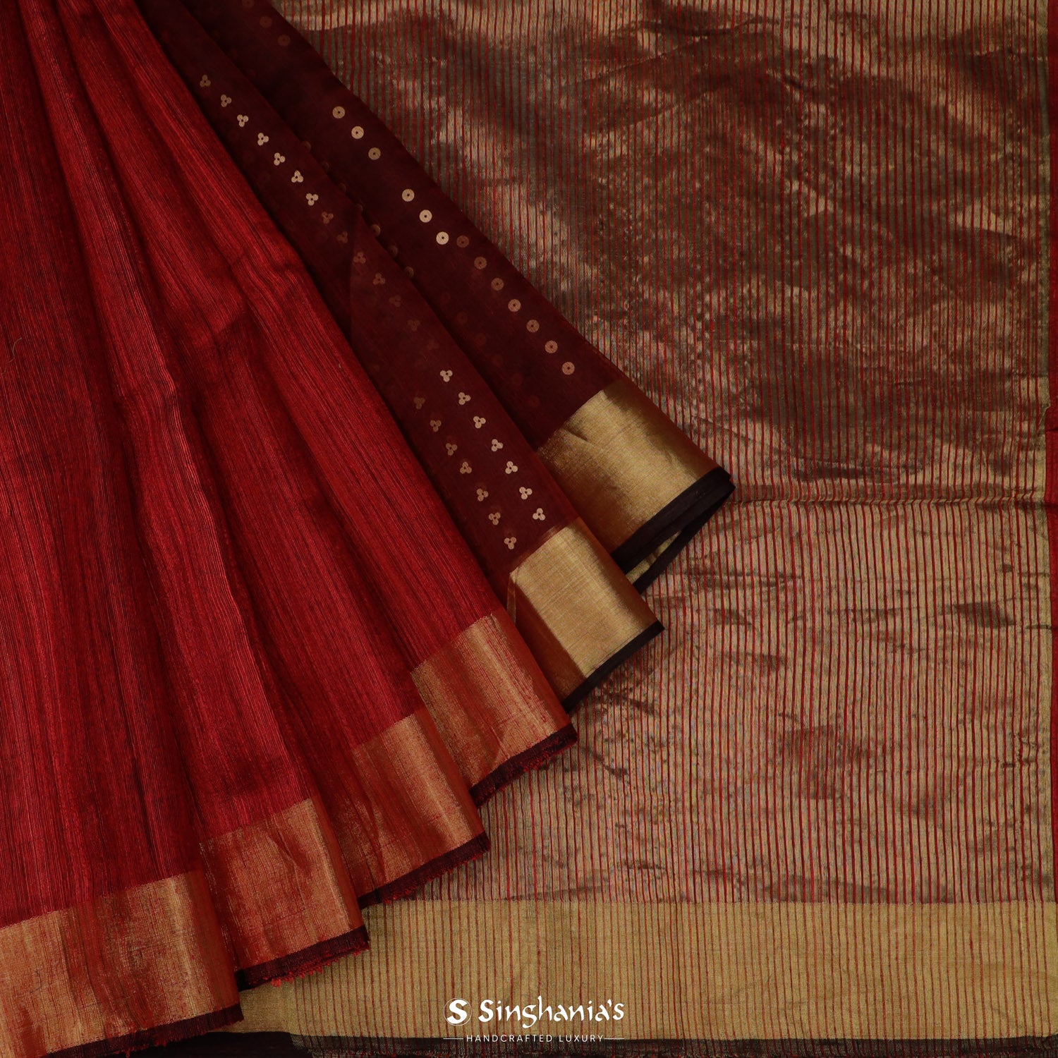 Prismatic Red Matka Silk Saree With Sequin Embroidery