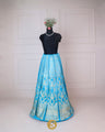 Capri Blue Unstitched Lehenga With Floral Zari Weaving