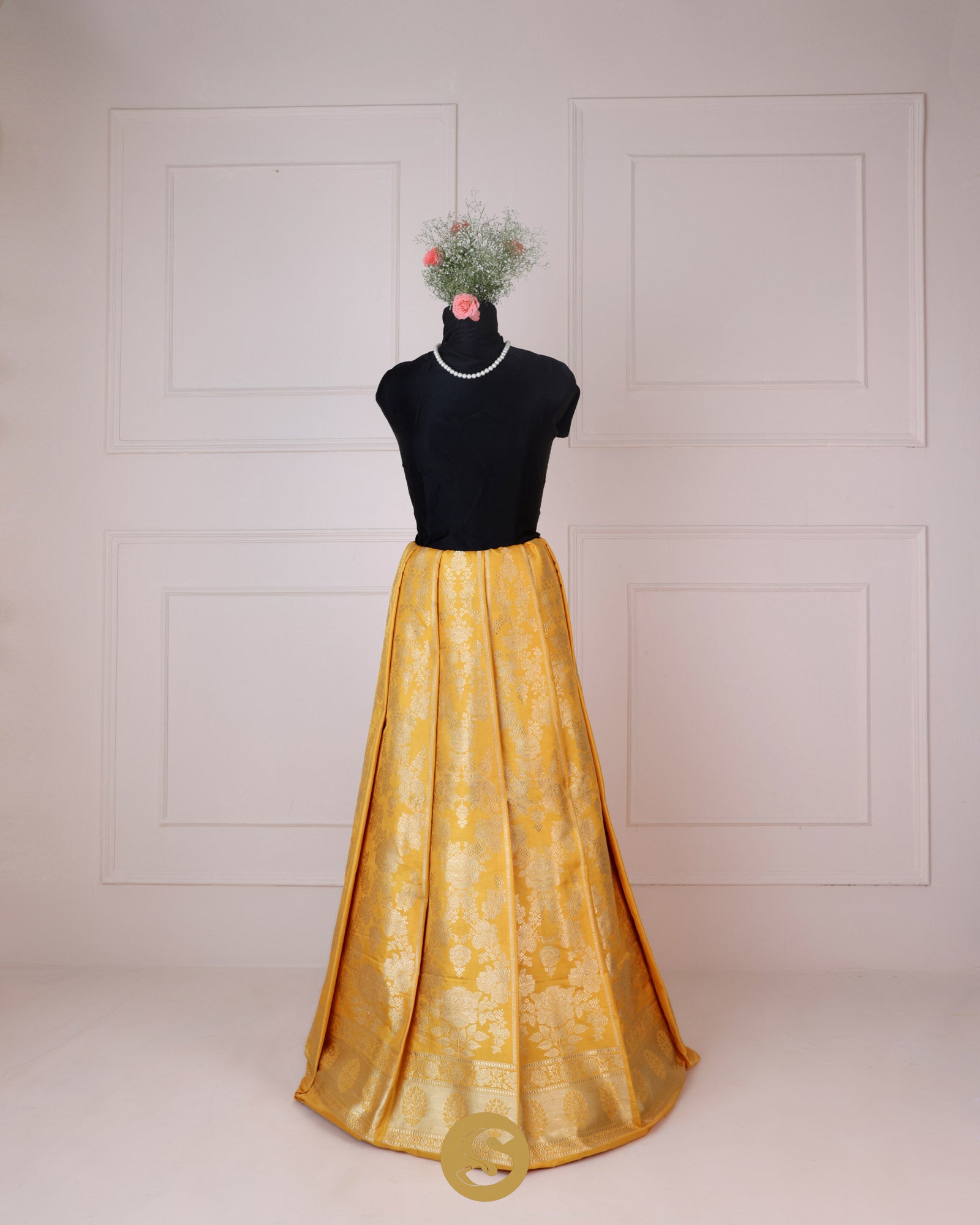 Tuscany Yellow Unstitched Lehenga With Floral Zari Weaving