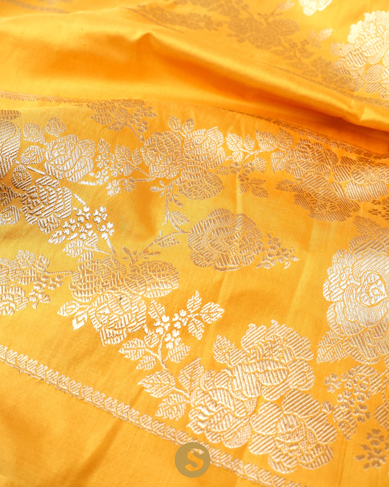 Tuscany Yellow Unstitched Lehenga With Floral Zari Weaving