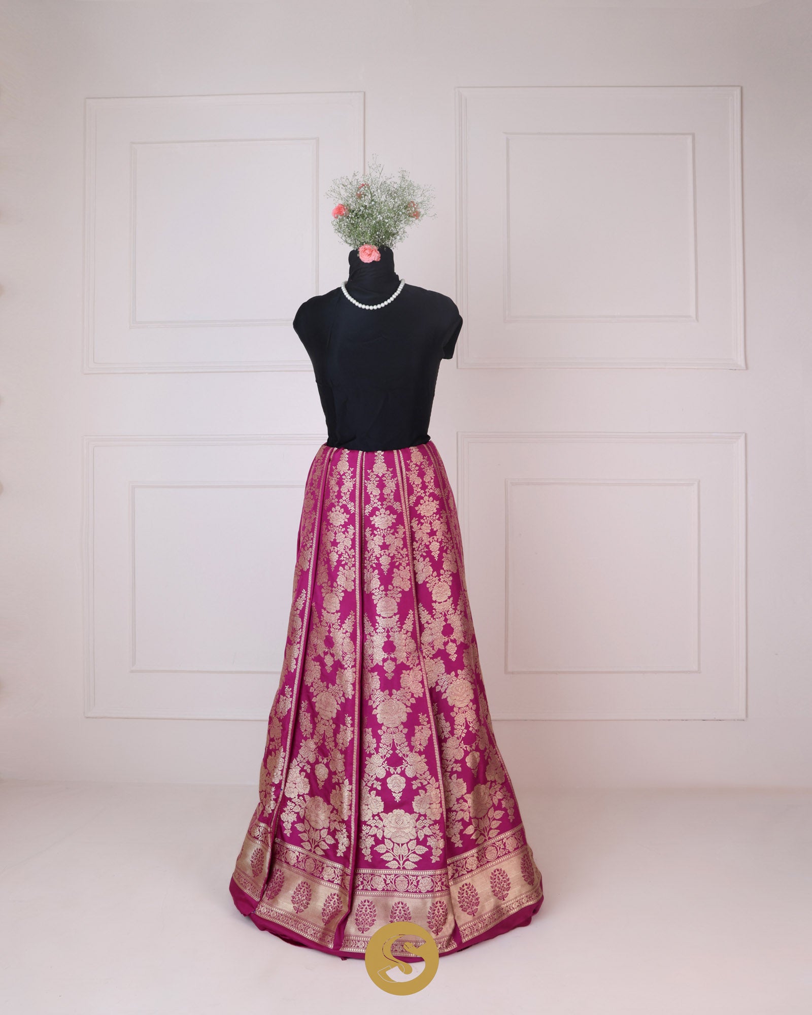 Mulberry Purple Unstitched Lehenga With Floral Zari Weaving