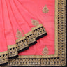 Watermelon Pink Maheshwari Saree With Hand Embroidery