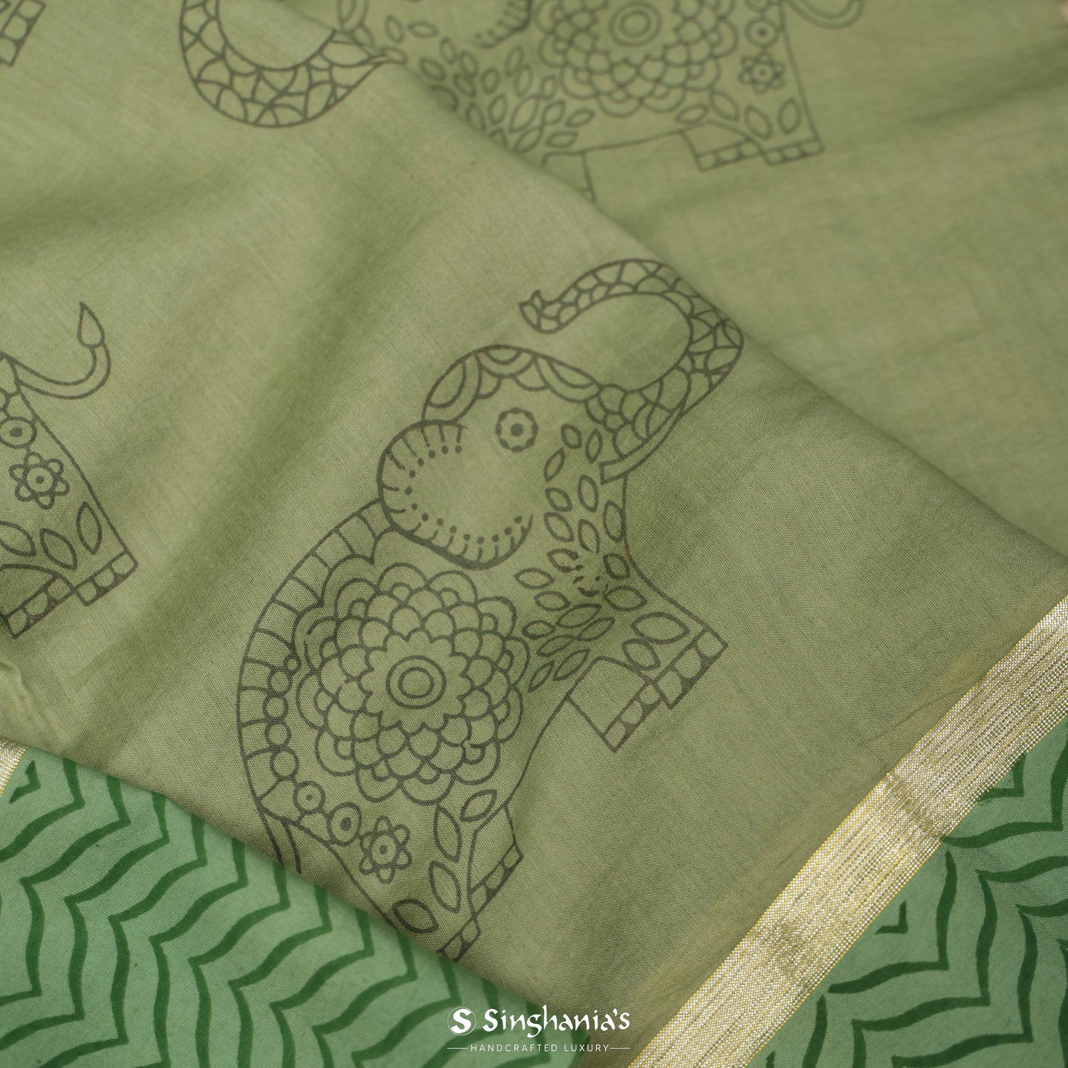 Swamp Green Chanderi Silk Saree With Elephant Motifs