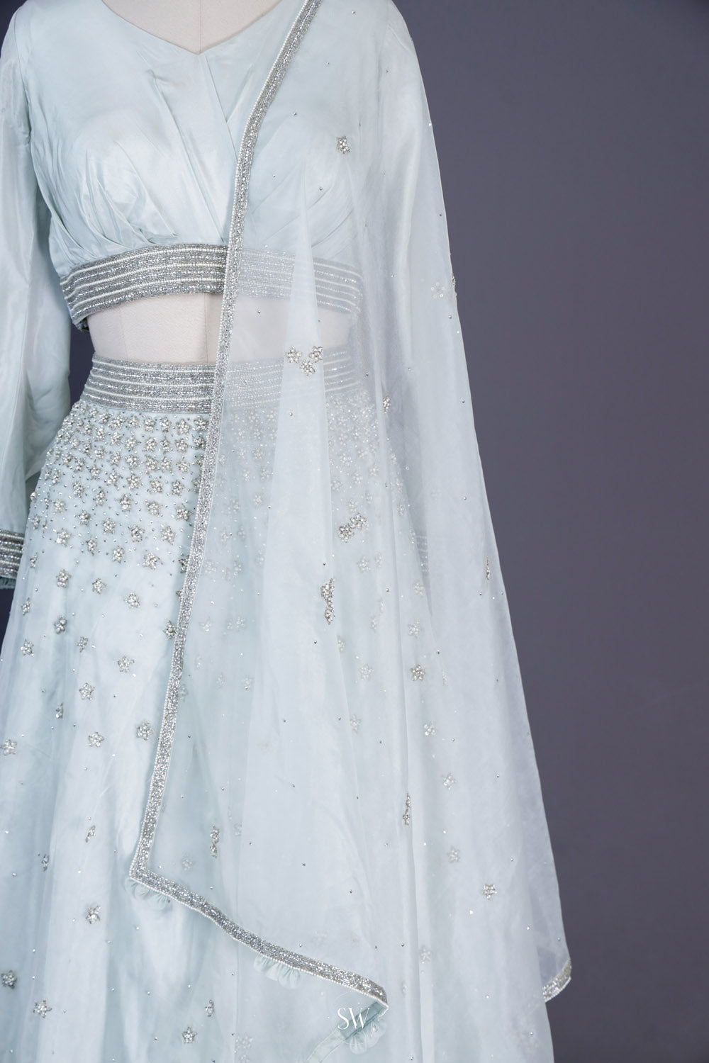 Pale Blue Net Lehenga Set With Embroidery Detailing