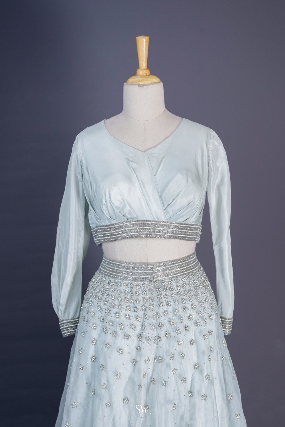 Pale Blue Net Lehenga Set With Embroidery Detailing