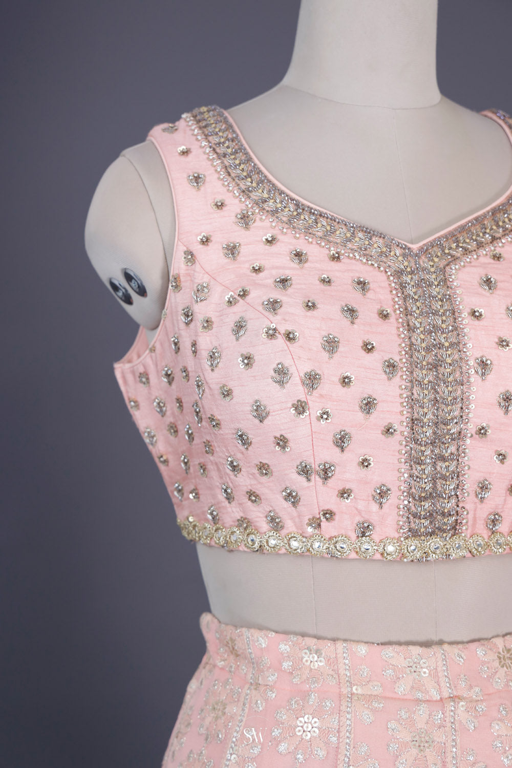Peach Pink Georgette Lehenga Set With Embroidery Detailing