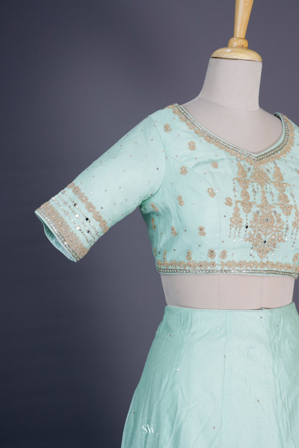 Pale Mint Green Silk Lehenga Set With Zari Woven Dupatta