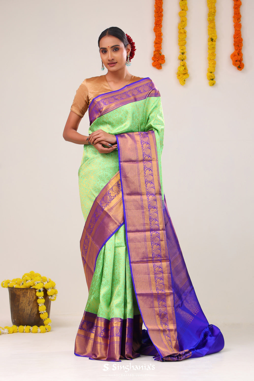 Mint Green Jaal Kanjivaram Silk Saree