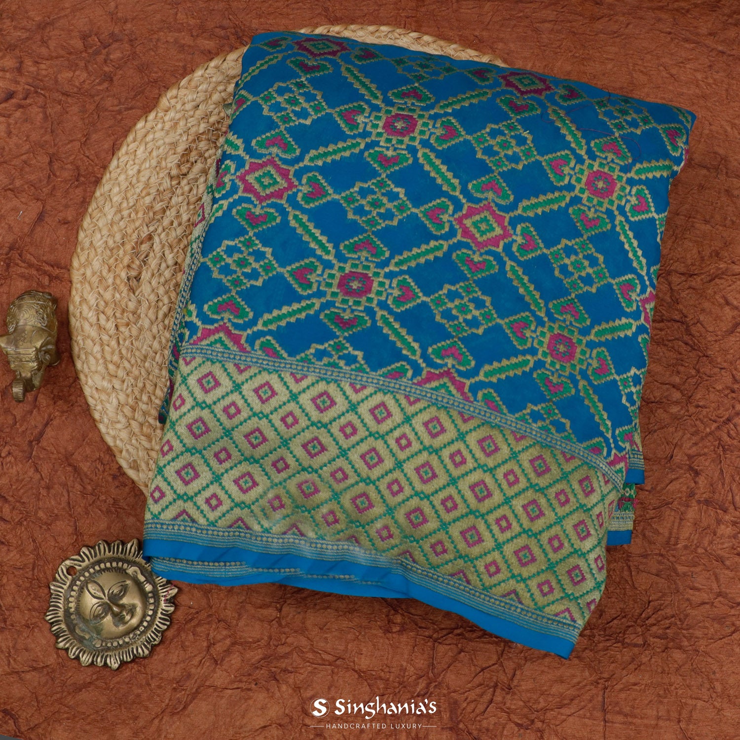 Muted Blue Chiffon Saree With Banarasi Weaving