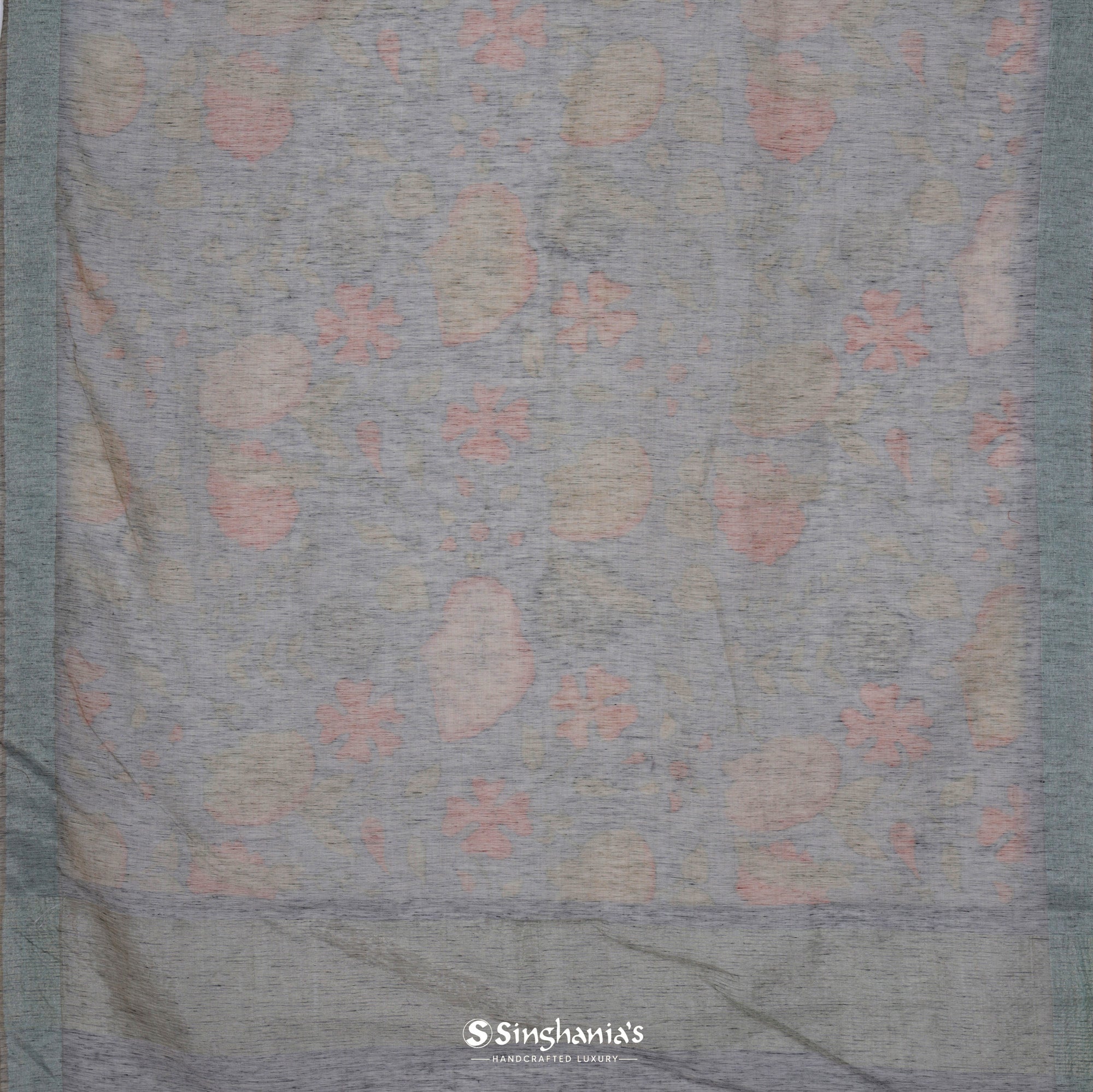 Pale Purple Printed Moonga Silk Saree With Floral Motifs