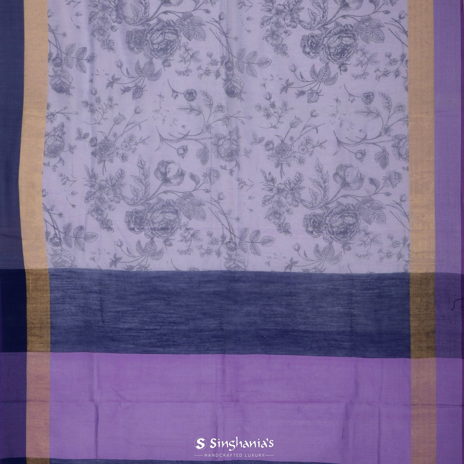 Lavender Gray Cotton Saree With Printed Floral Pattern