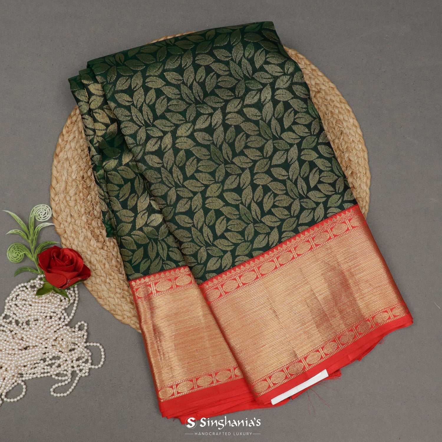 Sacramento Green Kanjivaram Saree With Floral Jaal Pattern