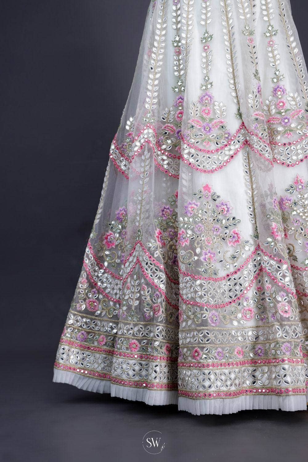 Bright White Net Lehenga Set With Gota Patti Detailing