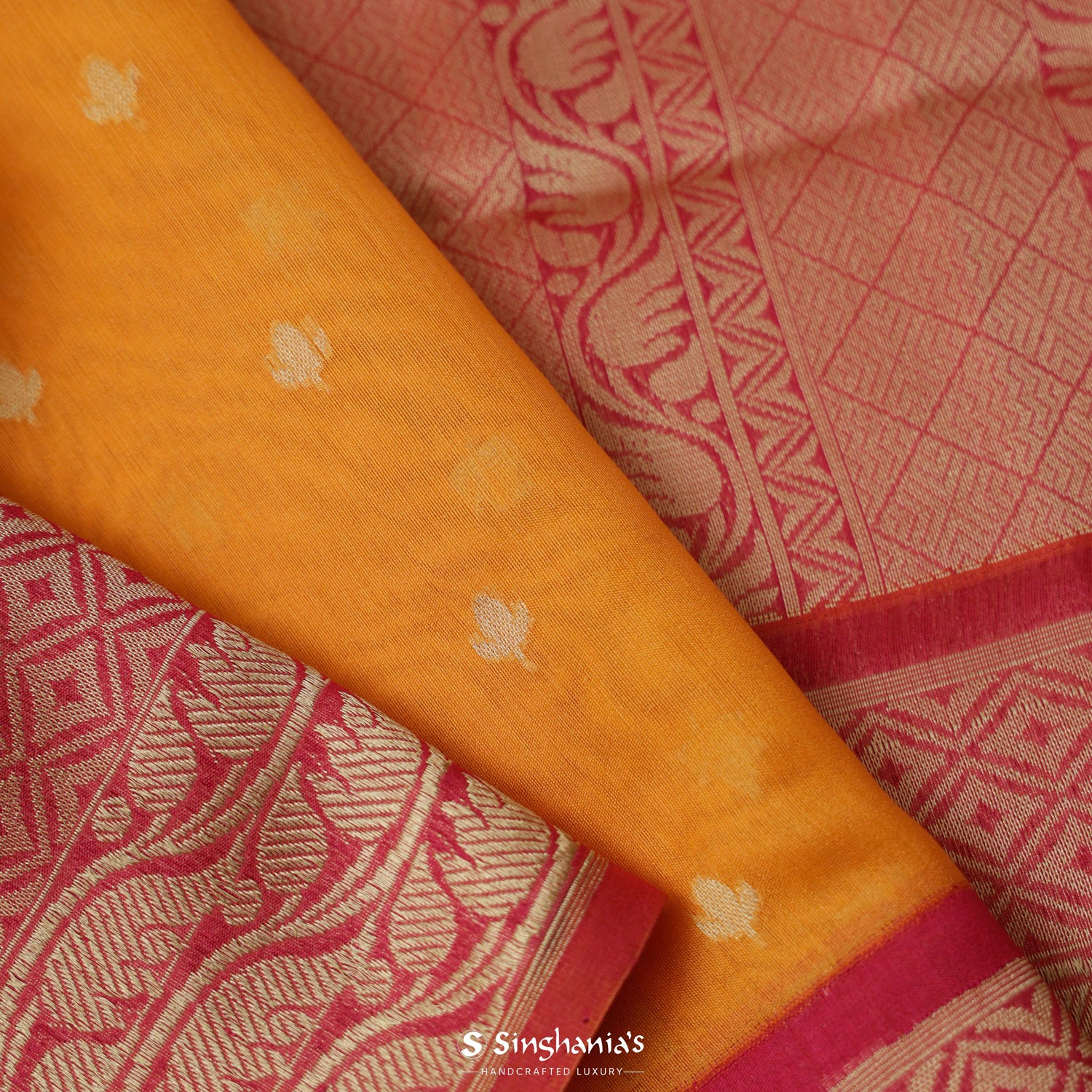 Cheese Orange Banarasi Silk Saree With Zari Weaving