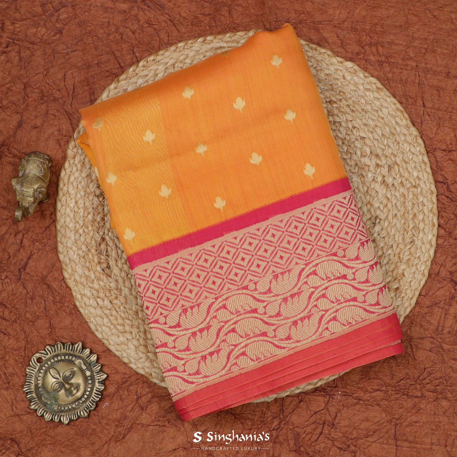 Cheese Orange Banarasi Silk Saree With Zari Weaving