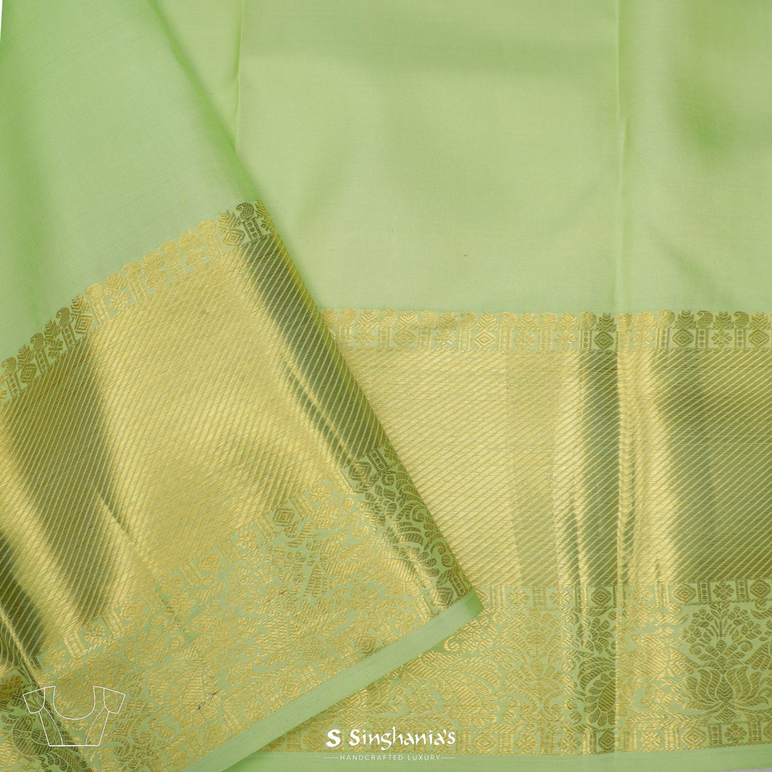 Crayola Yellow-Green Kanjivaram Saree With Floral Jaal Pattern