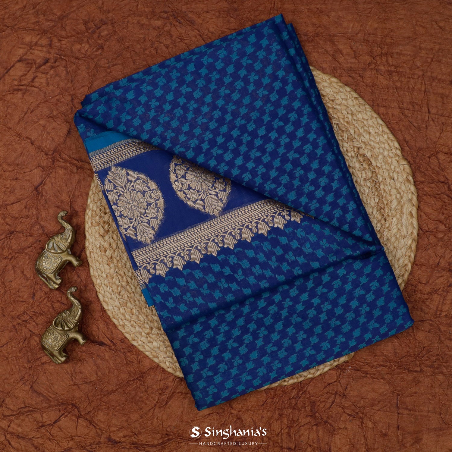Penn Blue Banarasi Silk Saree With Floral Weaving