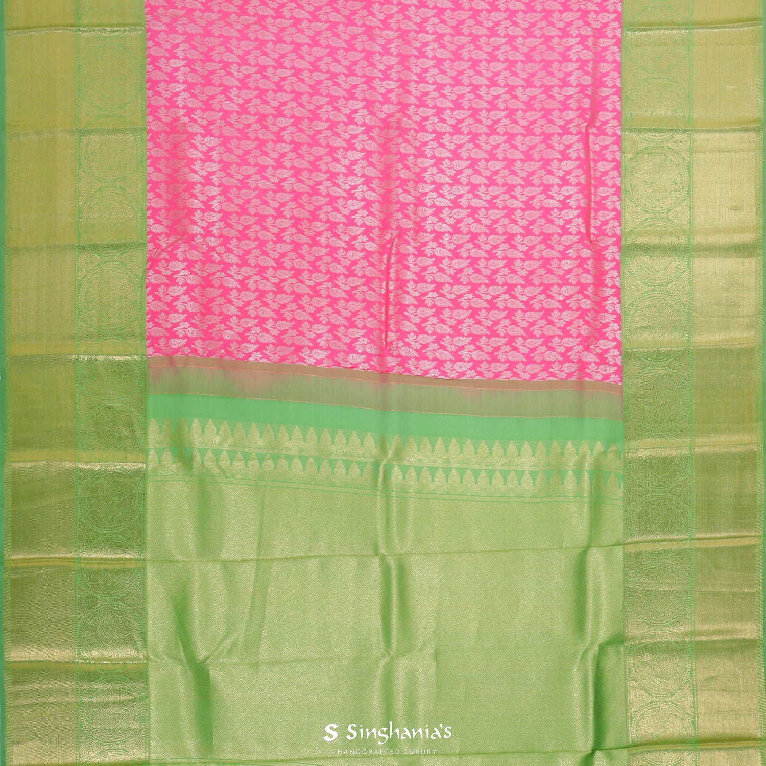 Ruby Pink Kanjivaram Silk Saree With Floral Jaal Pattern