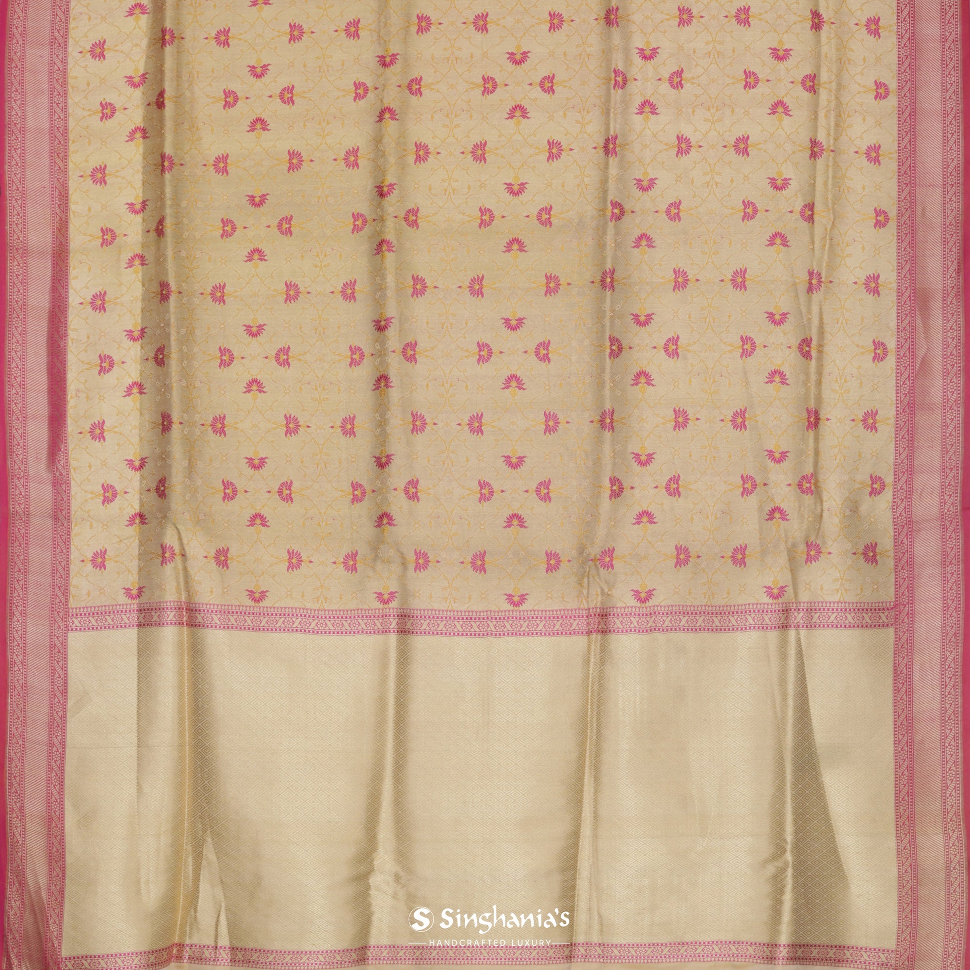 Lemon Yellow Tissue Saree With Banarasi Weaving