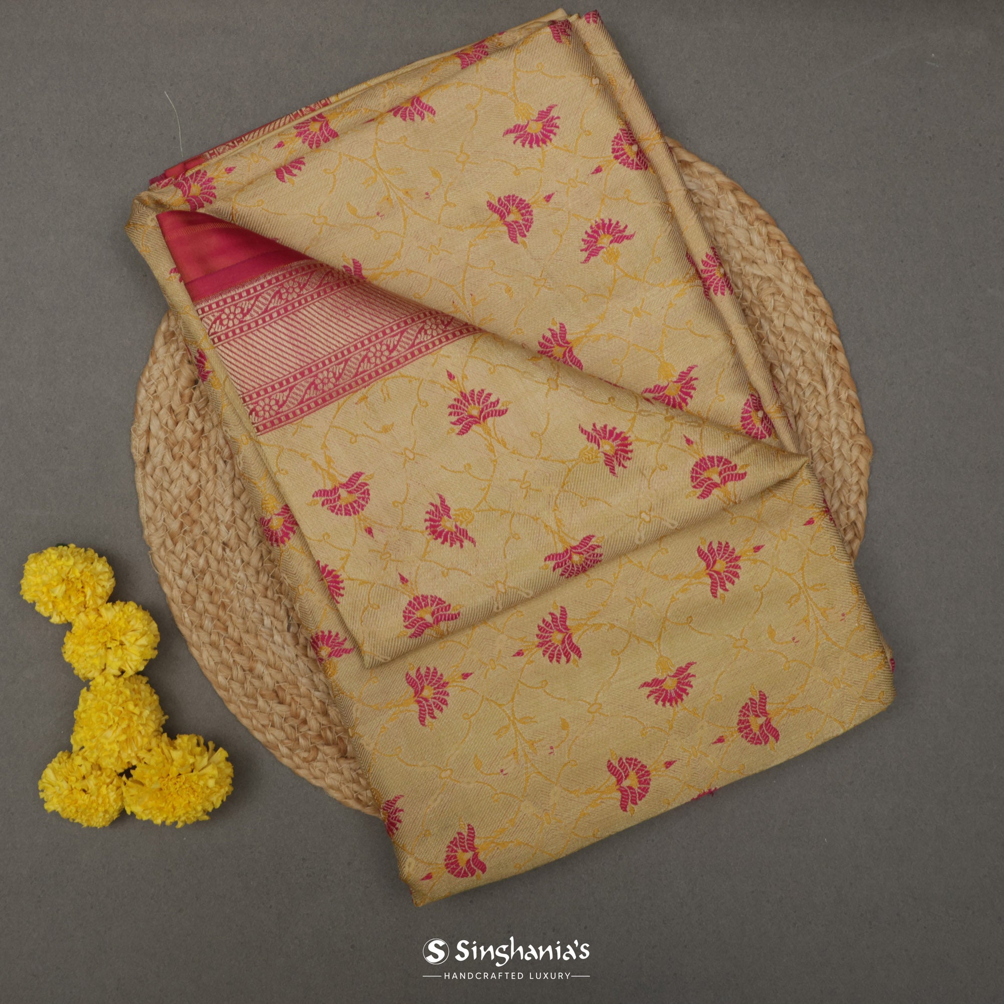 Lemon Yellow Tissue Saree With Banarasi Weaving