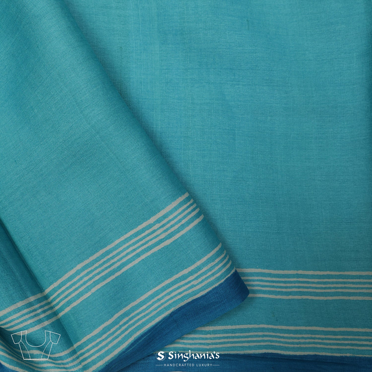 Aquamarine Blue Printed Tussar Saree With Floral Pattern