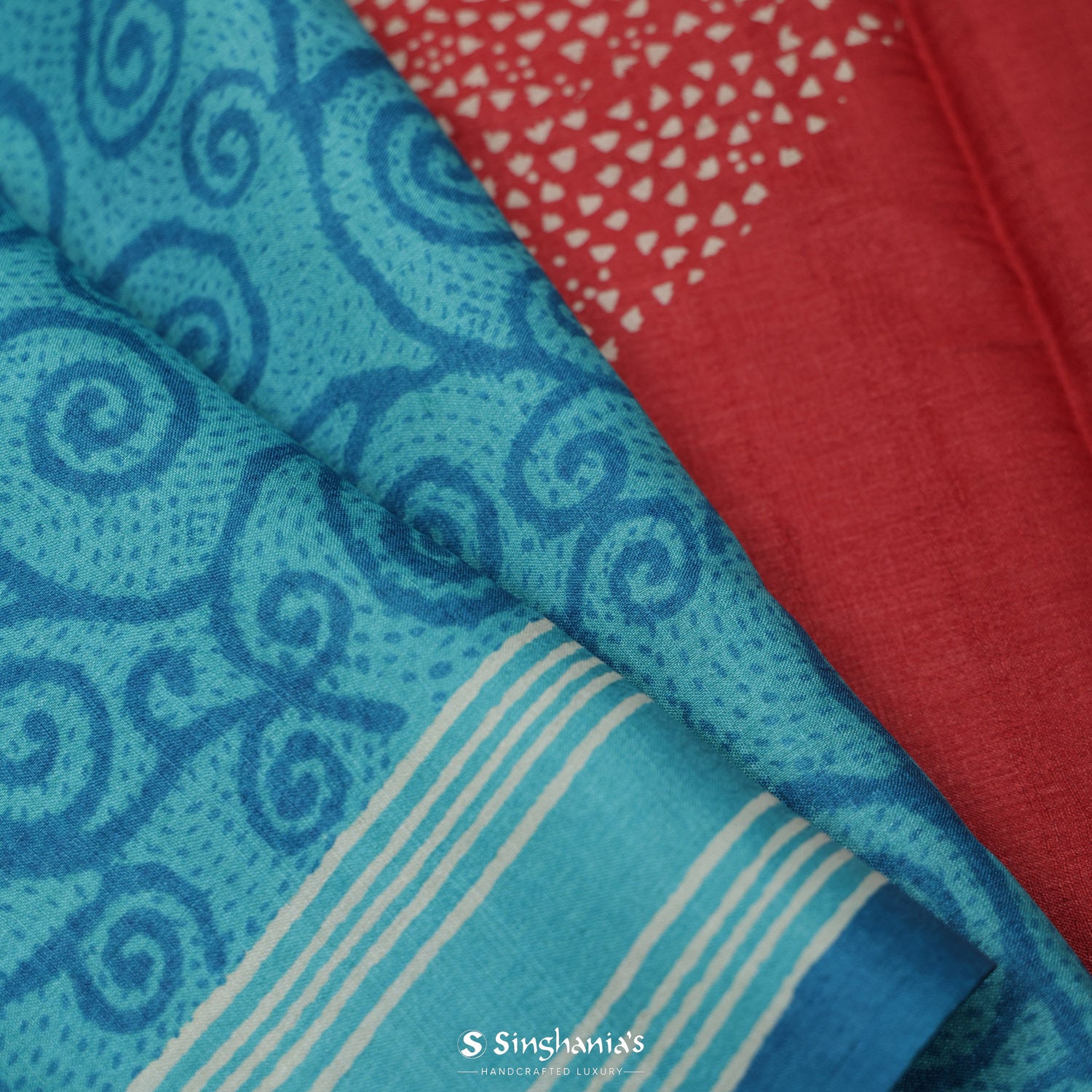 Aquamarine Blue Printed Tussar Saree With Floral Pattern